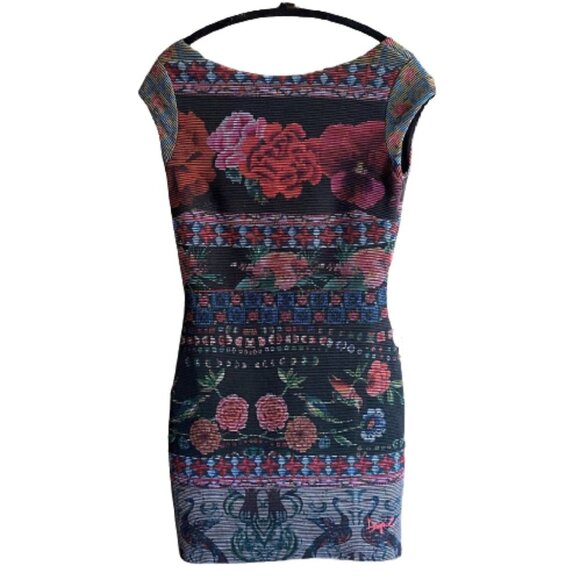 Desigual MONROE bodycon shift floral print colorful textured striped dress - Picture 2 of 16